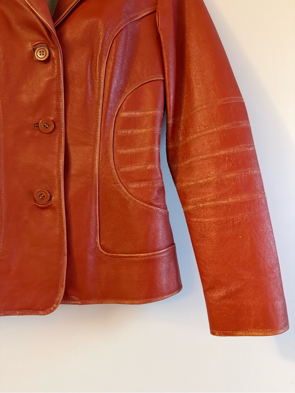 Vintage Y2K Rust Orange Leather Fitted Blazer Moto Jacket Size 6 - Picture 8 of 14